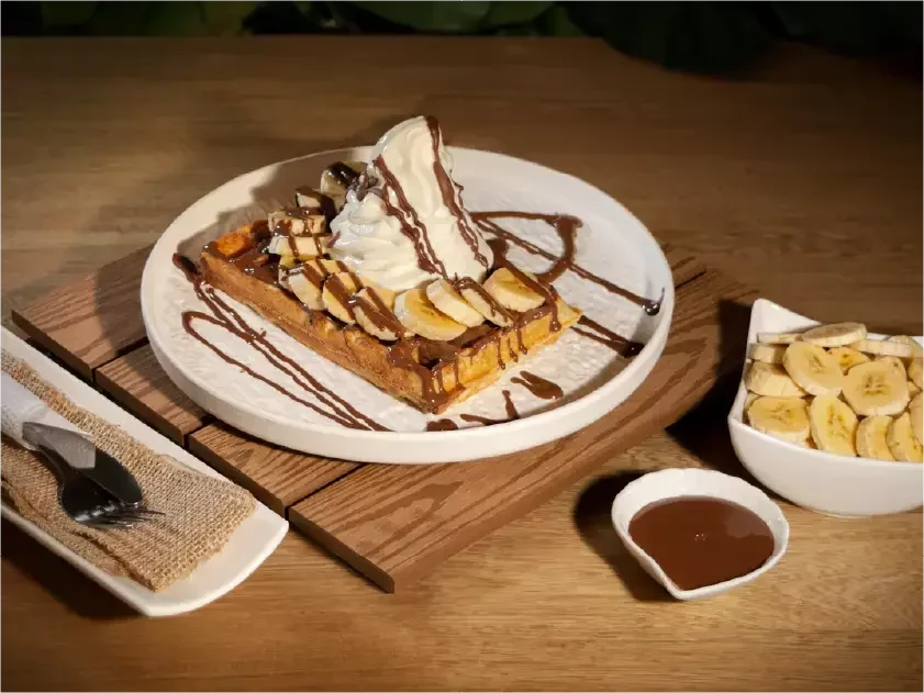 Waffle de nutella, chocolate y banano